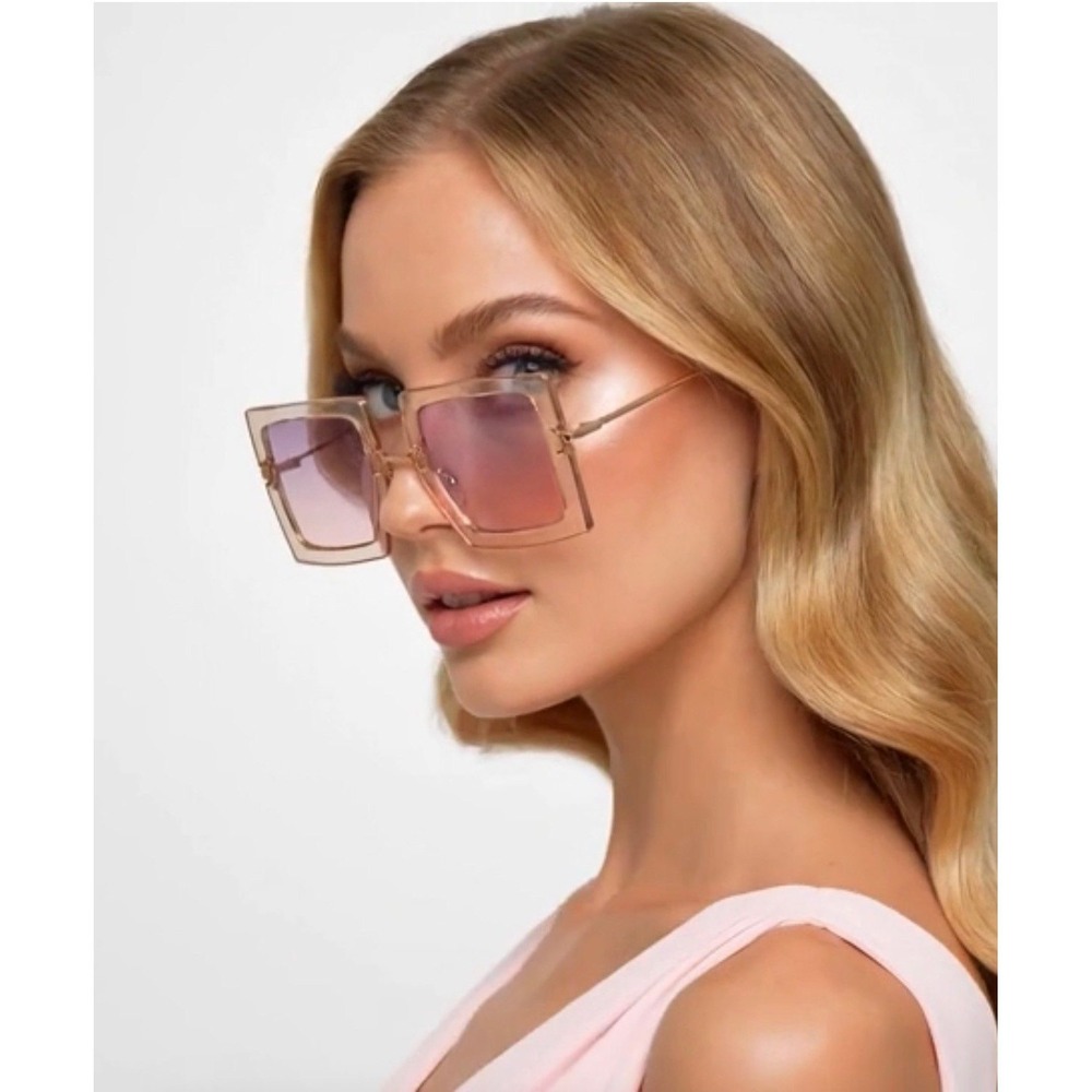 Oversized Square Sunglasses Peach Gold Frame Gradient Purple Pink Lens Retro New